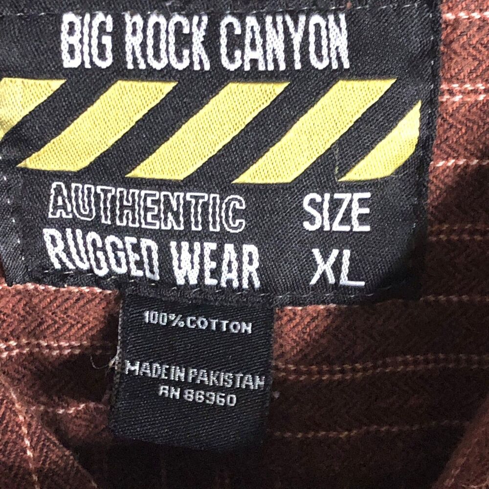 BIG ROCK CANYON XL Flannel Shirt Brown White Stripe Authentic Rugged Wear 100% - Picture 4 of 6